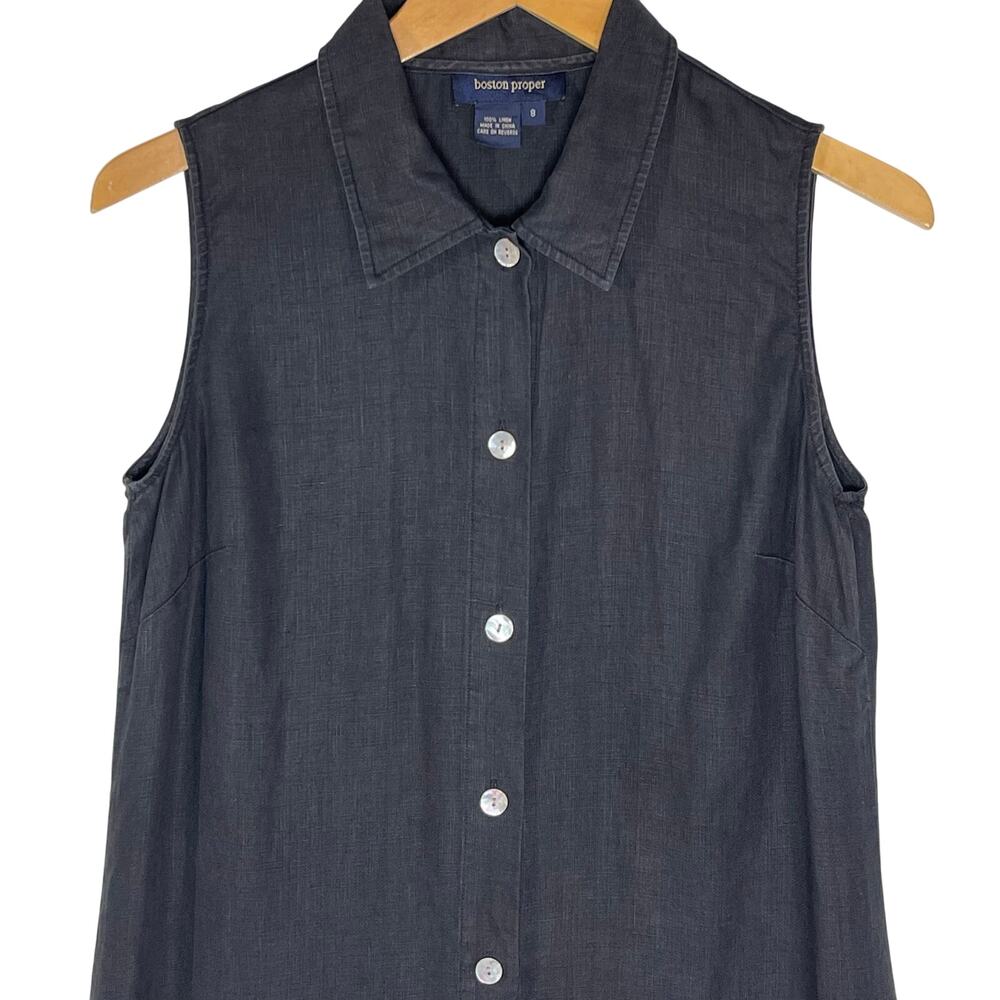 Boston Proper Black Sleeveless Linen Dress - Picture 2 of 3